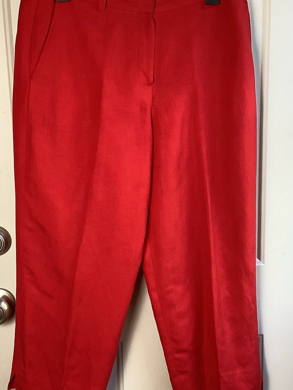 Larry Levine Bold Red High-Rise Trousers linen blend